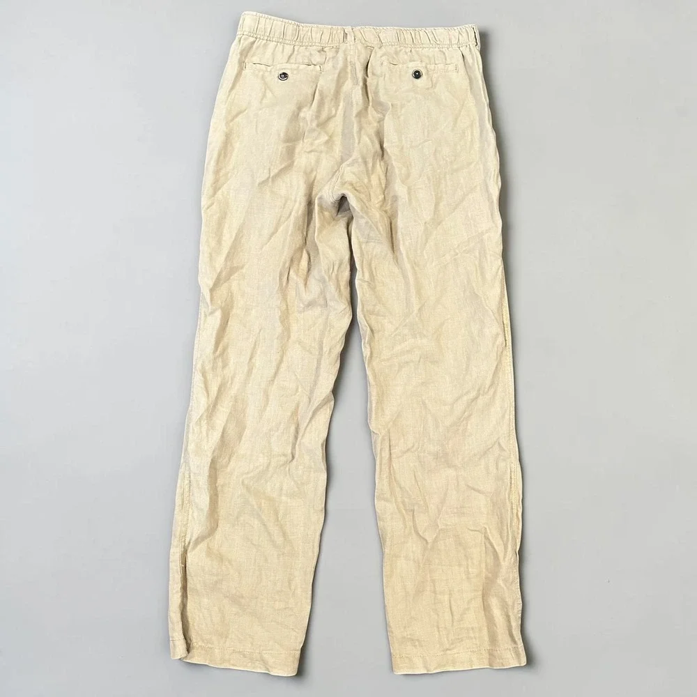 28 Palms Men Linen Drawstring Pants Relaxed Fit Beach Trousers Tan Beige Size L